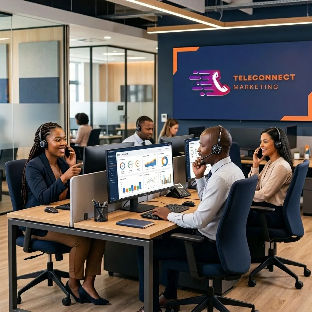 Professional outbound sales team in modern call centre